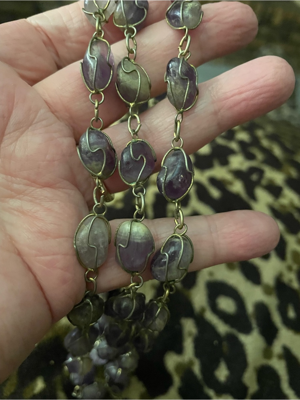 Amethyst Purple Wire-Wrapped Stone Necklace 34” - Picture 2 of 9